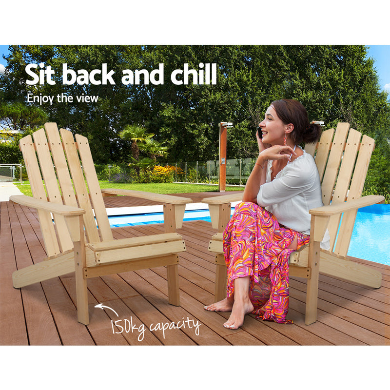 Dealsmate  Adirondack Outdoor Chairs Wooden Beach Chair Patio Furniture Garden Natural