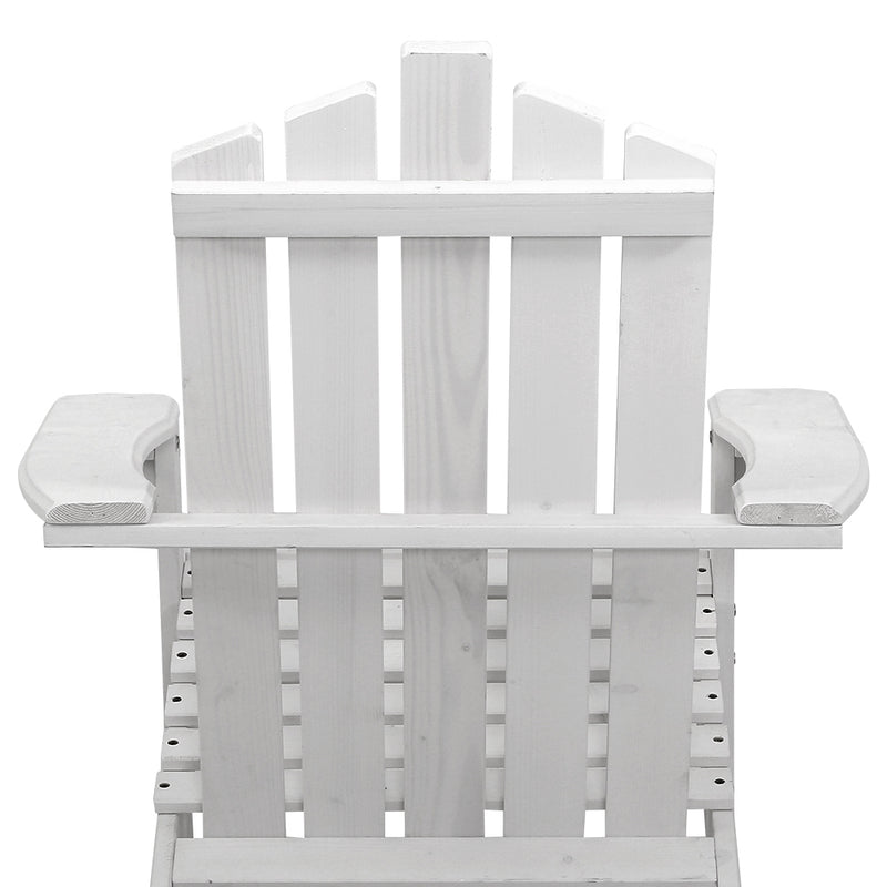 Dealsmate  3PC Adirondack Outdoor Table and Chairs Wooden Beach Chair White