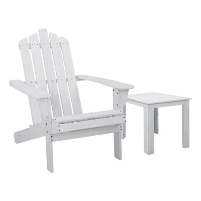 Dealsmate  2PC Adirondack Outdoor Table and Chair Wooden Beach Chair Patio Furniture White