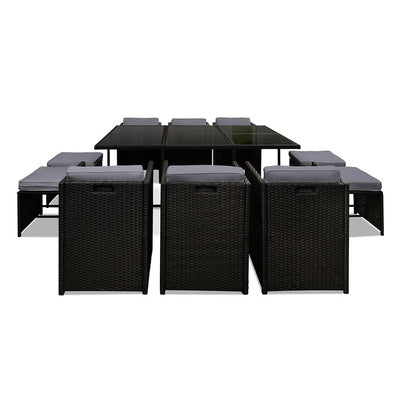 Dealsmate  Outdoor Dining Set 11 Piece Wicker Table Chairs Setting Black