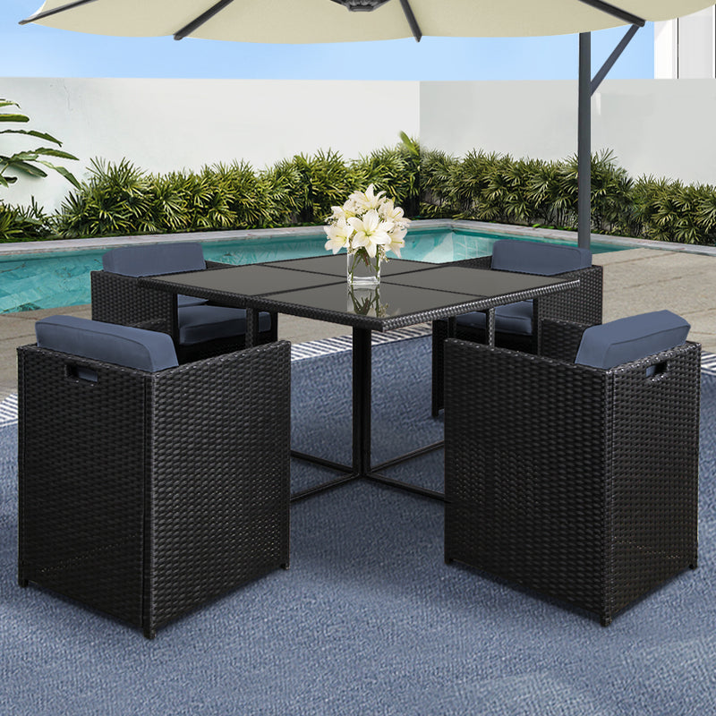 Dealsmate  Outdoor Dining Set 5 Piece Wicker Table Chairs Setting Black