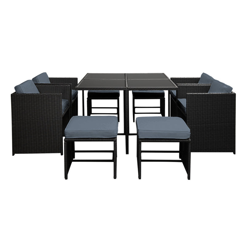Dealsmate  Outdoor Dining Set 9 Piece Wicker Table Chairs Setting Black