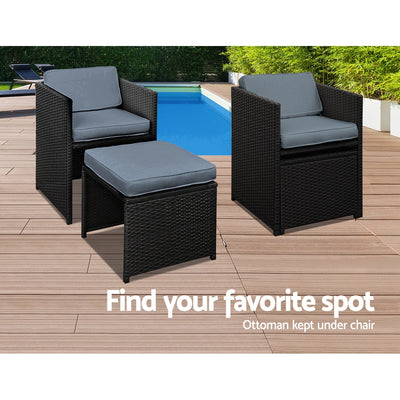 Dealsmate  Outdoor Dining Set 9 Piece Wicker Table Chairs Setting Black