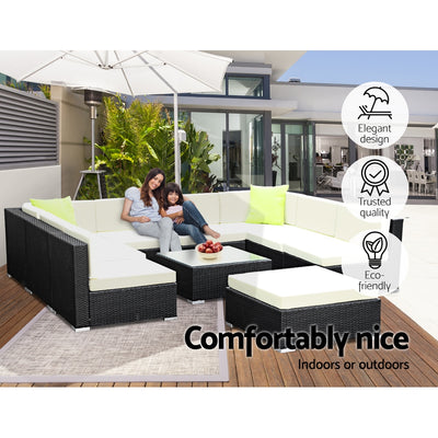 Dealsmate  10-Piece Outdoor Sofa Set Wicker Couch Lounge Setting Cover