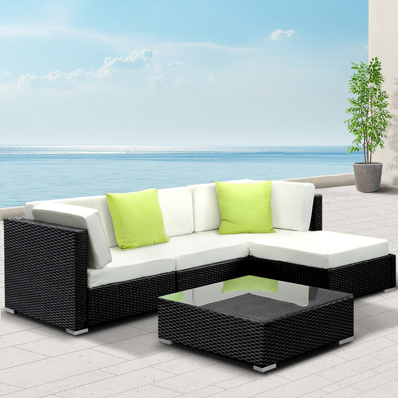 Dealsmate  5-Piece Outdoor Sofa Set Wicker Couch Lounge Setting 4 Seater