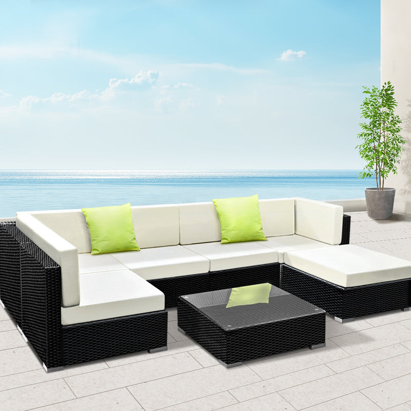 Dealsmate  7-Piece Outdoor Sofa Set Wicker Couch Lounge Setting 6 Seater