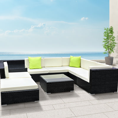 Dealsmate  9-Piece Outdoor Sofa Set Wicker Couch Lounge Setting 7 Seater