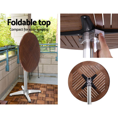 Dealsmate  Outdoor Bar Table Wooden Cafe Table Aluminium Pole Round