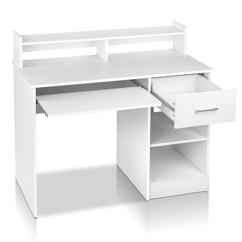 Dealsmate  Computer Desk Shelf Drawer Cabinet White 100CM
