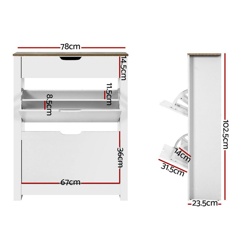 Dealsmate  Shoe Cabinet Rack Storage Organiser Cupboard Shelf Drawer 16 Pairs White