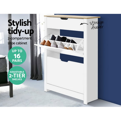 Dealsmate  Shoe Cabinet Rack Storage Organiser Cupboard Shelf Drawer 16 Pairs White