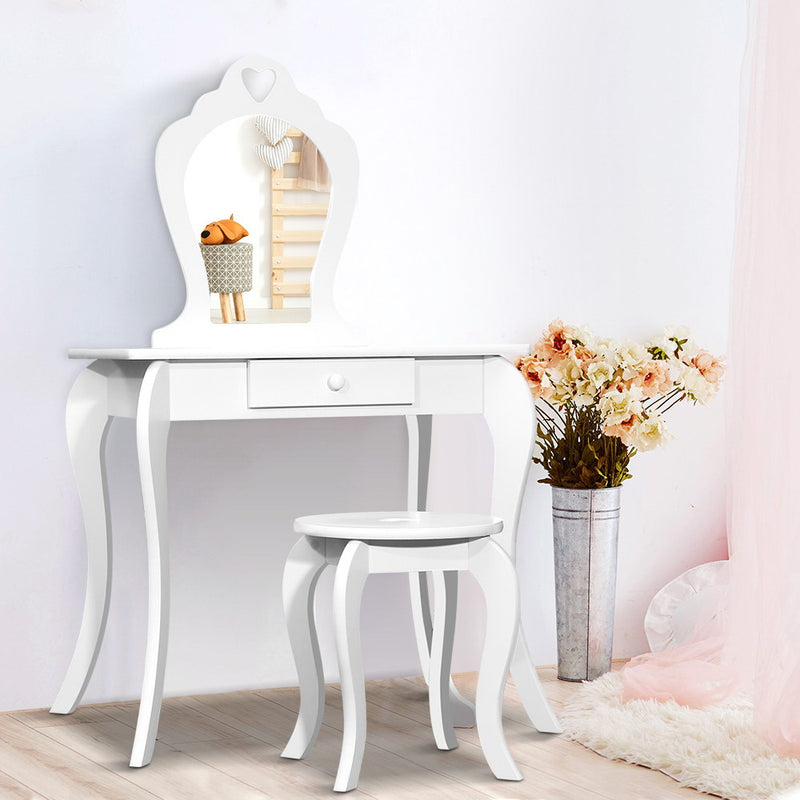 Dealsmate Keezi Kids Dressing Table Stool Set Vanity Mirror Princess Children Makeup White