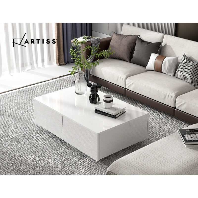 Dealsmate  Coffee Table 4 Drawers White Trevi