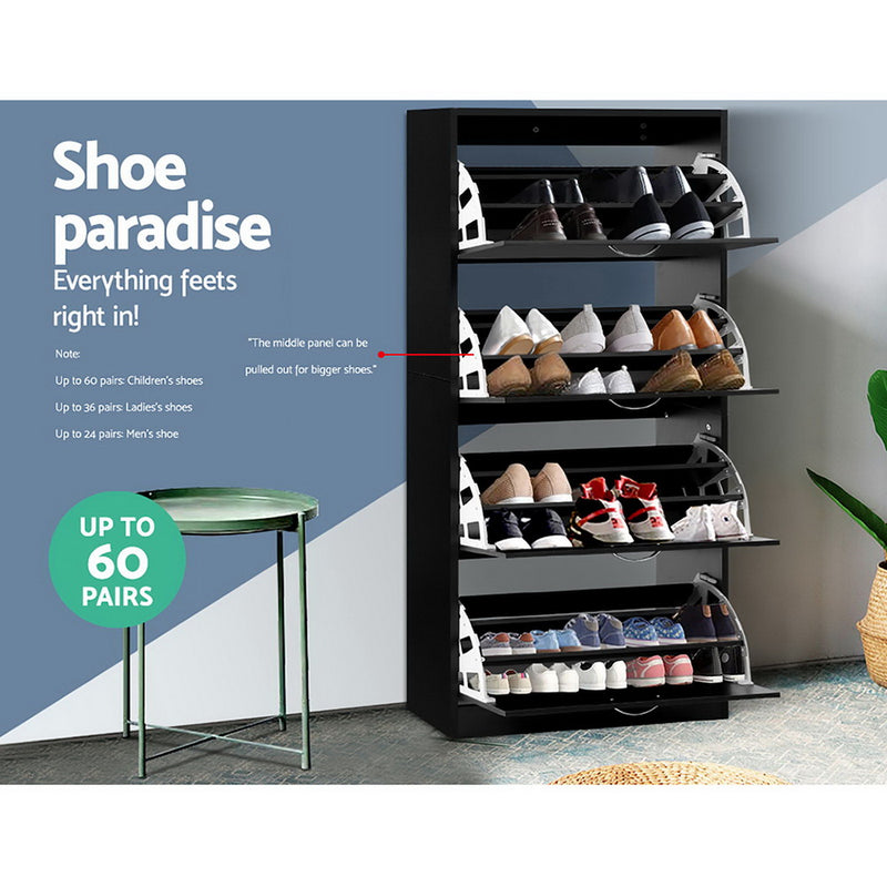 Dealsmate  Shoe Cabinet Shoes Storage Rack Organiser 60 Pairs Black Shelf Drawer