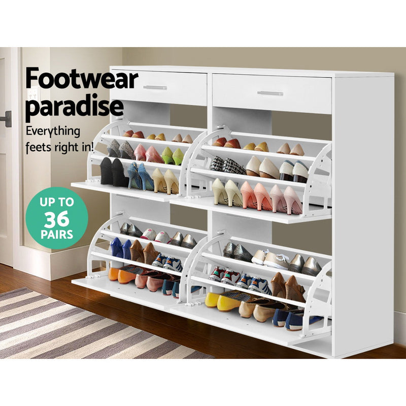 Dealsmate  36 Pairs Shoe Cabinet Rack Organisers Storage Shelf Drawer Cupboard White