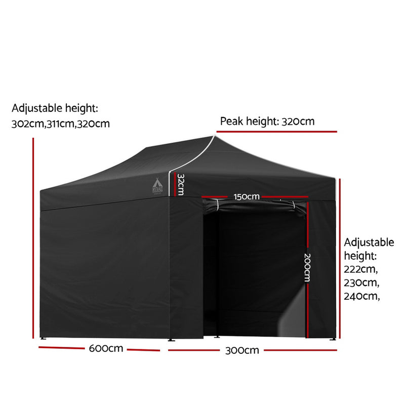 Dealsmate Instahut Gazebo 3x6 Pop Up Marquee Folding Tent Wedding Gazebos Camping Outdoor Shade Canopy Black
