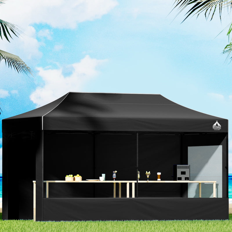 Dealsmate Instahut Gazebo 3x6 Pop Up Marquee Folding Tent Wedding Gazebos Camping Outdoor Shade Canopy Black