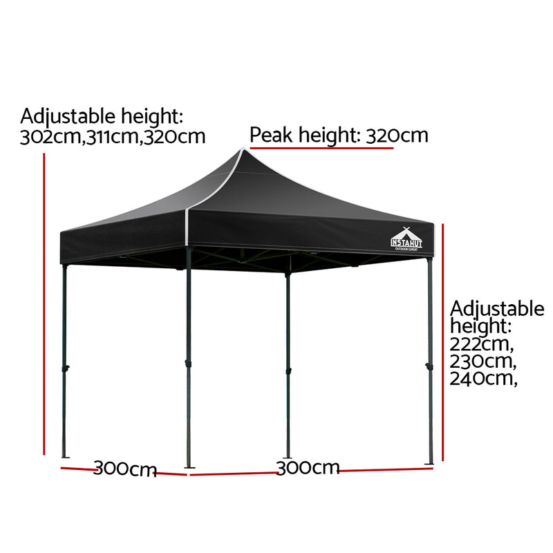Dealsmate Instahut Gazebo Pop Up Marquee 3x3m Folding Tent Wedding Outdoor Camping Canopy Gazebos Shade Black