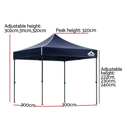 Dealsmate Instahut Gazebo Pop Up Marquee 3x3m Folding Tent Wedding Outdoor Camping Canopy Gazebos Shade Navy