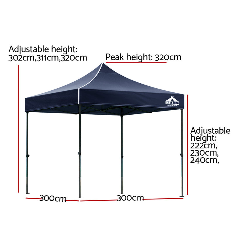 Dealsmate Instahut Gazebo Pop Up Marquee 3x3m Folding Tent Wedding Outdoor Camping Canopy Gazebos Shade Navy