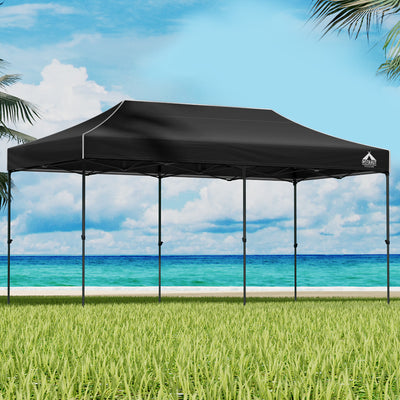 Dealsmate Instahut Gazebo Pop Up Marquee 3x6m Folding Tent Wedding Outdoor Camping Canopy Gazebos Shade Black