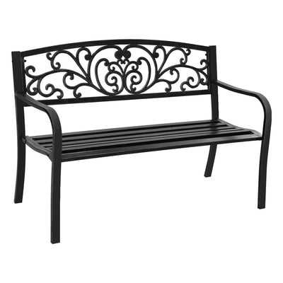 Dealsmate  Outdoor Garden Bench Seat Steel Outdoor Furniture 3 Seater Park Black