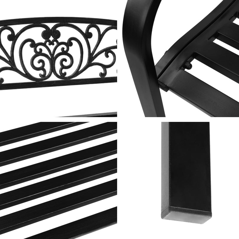 Dealsmate  Outdoor Garden Bench Seat Steel Outdoor Furniture 3 Seater Park Black