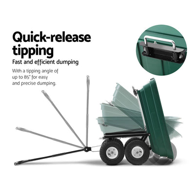 Dealsmate  Garden Cart Dump 270kg Hand Trailer Trolley Wagon Wheelbarrow Pull 75L