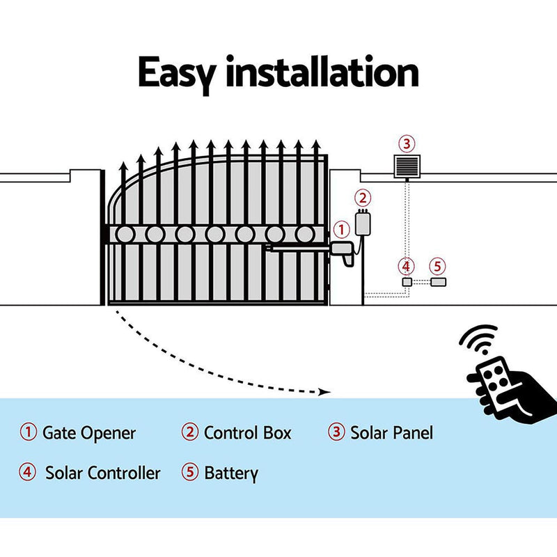 Dealsmate LockMaster Swing Gate Opener Automatic Full Solar Power 10W 600KG