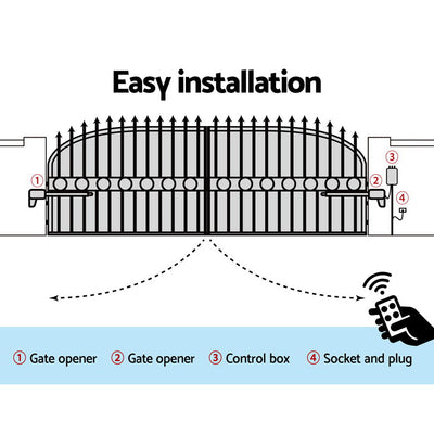 Dealsmate LockMaster Automatic Electric Gate Opener Double Swing Remote Control Kit 800KG