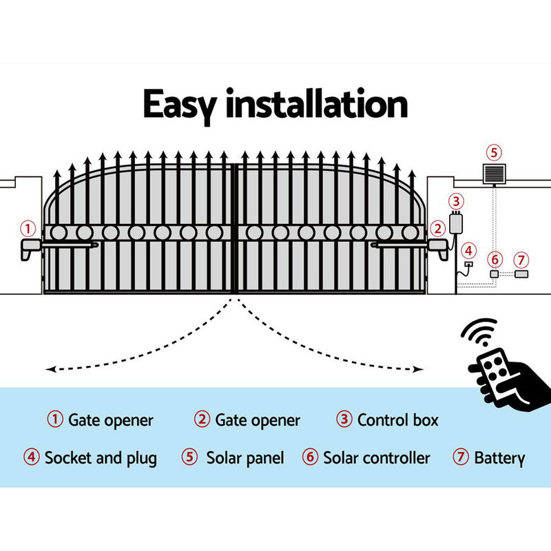 Dealsmate LockMaster Swing Gate Opener Auto Solar Power Electric Kit Remote Control 800KG