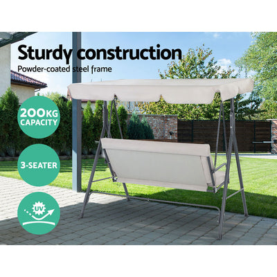 Dealsmate  Outdoor Swing Chair Garden Bench Furniture Canopy 3 Seater Beige