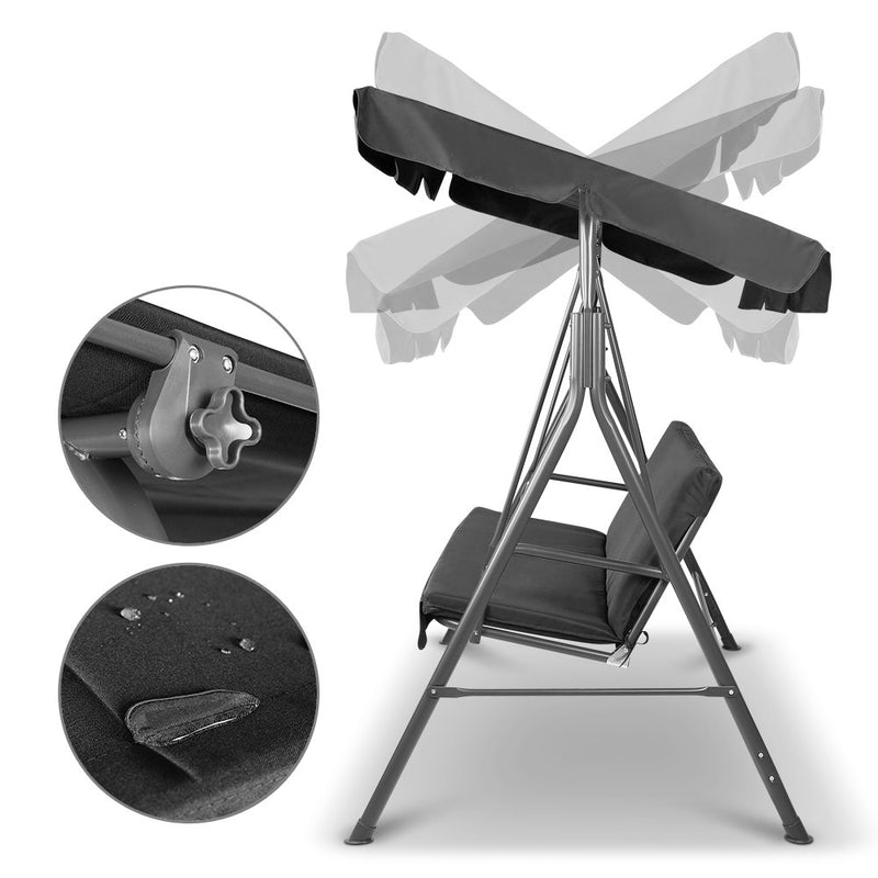 Dealsmate  Outdoor Swing Chair Garden Bench Furniture Canopy 3 Seater Black