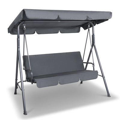 Dealsmate  Outdoor Swing Chair Garden Bench Furniture Canopy 3 Seater Grey