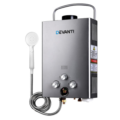 Dealsmate Devanti Portable Gas Water Heater 8L/Min With Pump LPG System Grey