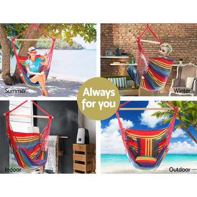 Dealsmate  Hammock Chair Outdoor Camping Hanging Hammocks Cushion Pillow Rainbow