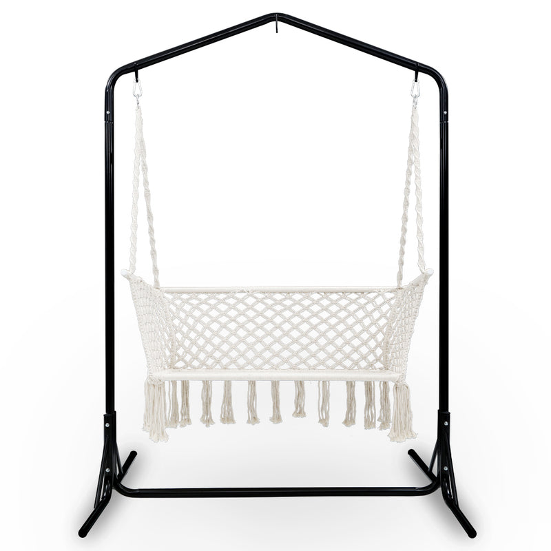 Dealsmate  Hammock Chair with Stand Macrame Outdoor Garden 2 Seater Cream