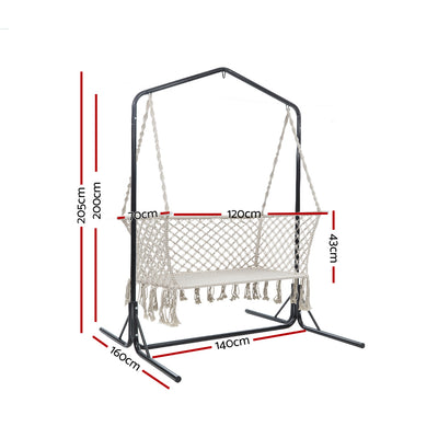 Dealsmate  Hammock Chair with Stand Macrame Outdoor Garden 2 Seater Cream
