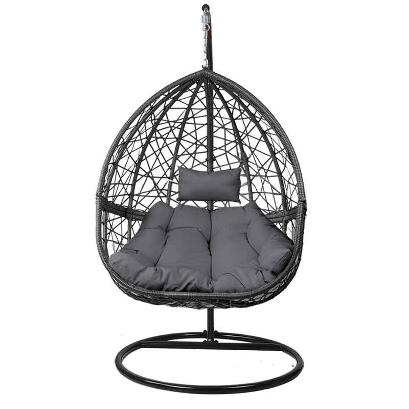 Dealsmate  Outdoor Egg Swing Chair Wicker Rattan Furniture Pod Stand Cushion Grey