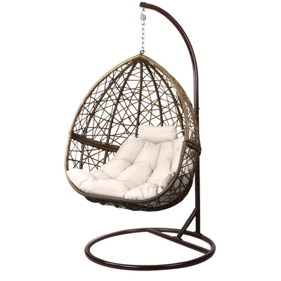 Dealsmate  Outdoor Egg Swing Chair Wicker Rattan Furniture Pod Stand Cushion Latte