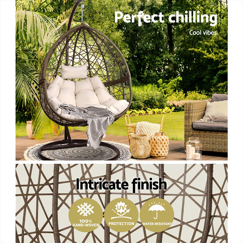 Dealsmate  Outdoor Egg Swing Chair Wicker Rattan Furniture Pod Stand Cushion Latte
