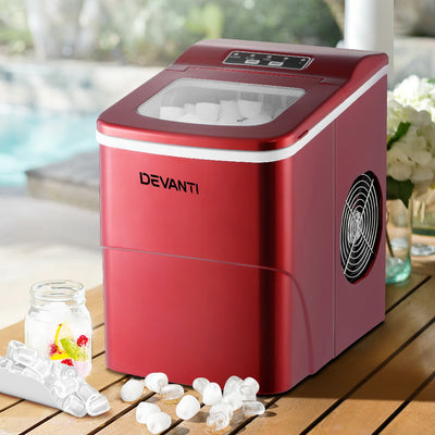 Dealsmate DEVANTi Portable Ice Cube Maker Machine 2L Home Bar Benchtop Easy Quick Red
