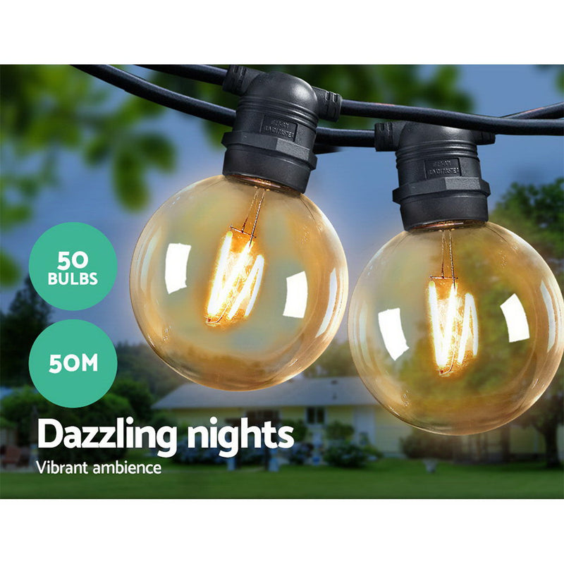 Dealsmate  50m LED Festoon String Lights 50 Bulbs Kits Wedding Party Christmas G80