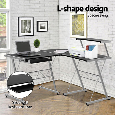 Dealsmate  Computer Desk L-Shape Keyboard Tray Shelf Black