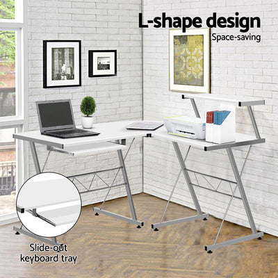 Dealsmate  Computer Desk L-Shape Keyboard Tray Shelf White