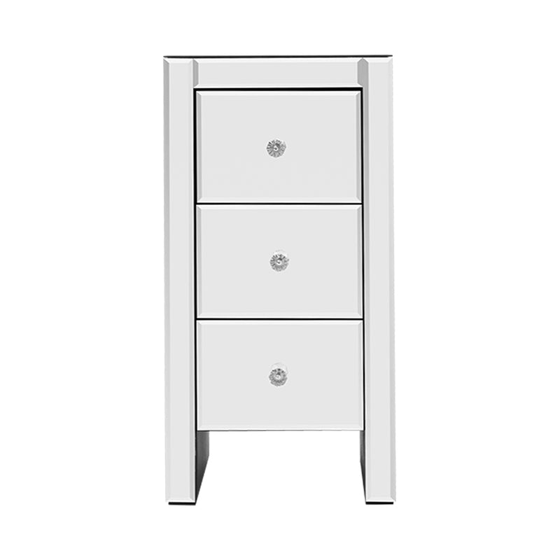 Dealsmate  Bedside Table 3 Drawers Mirrored - QUENN Silver