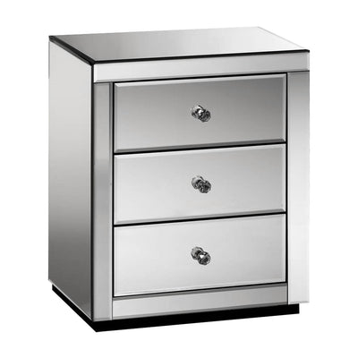 Dealsmate  Bedside Table 3 Drawers Mirrored - PRESIA Grey
