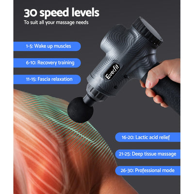Dealsmate  Massage Gun 30 Speed 6 Heads Vibration Muscle Massager Chargeable Grey
