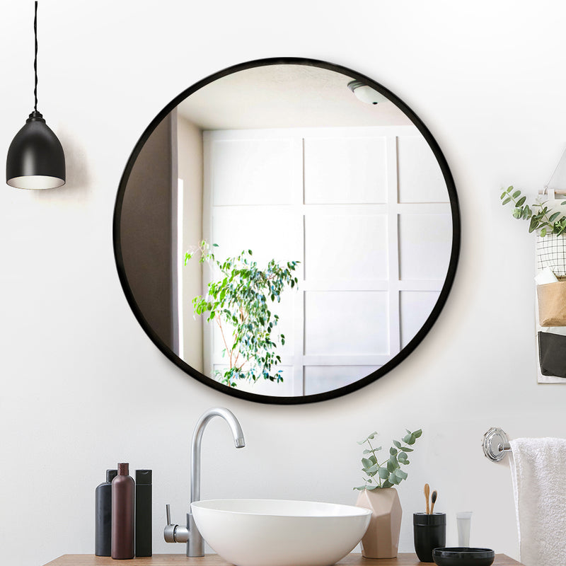 Dealsmate  Wall Mirror Makeup 70cm Home Decor Framed Mirrors Bathroom Round Black