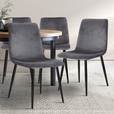 Dealsmate  Dining Chairs Grey Velvet Set of 4 Lindsay